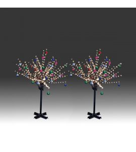 2x 150cm 360L steady burning LED tree light with golden plum blossoms and hanging ornament set